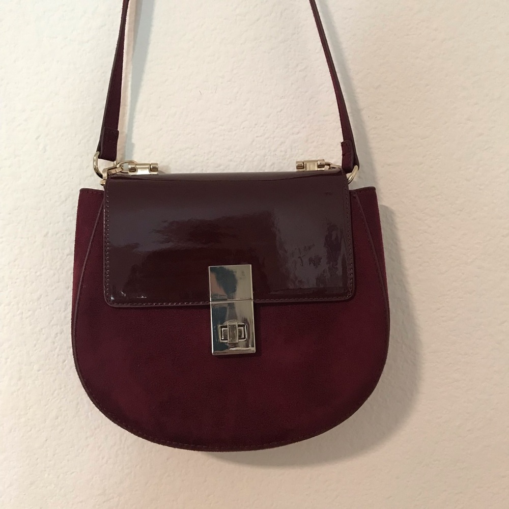 Express Burgundy Patent and Suede Crossbody